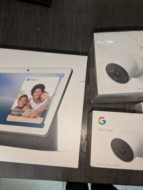 Google Nest Hub and Nest Cam Duo Bundle - White-  Security Cameras
